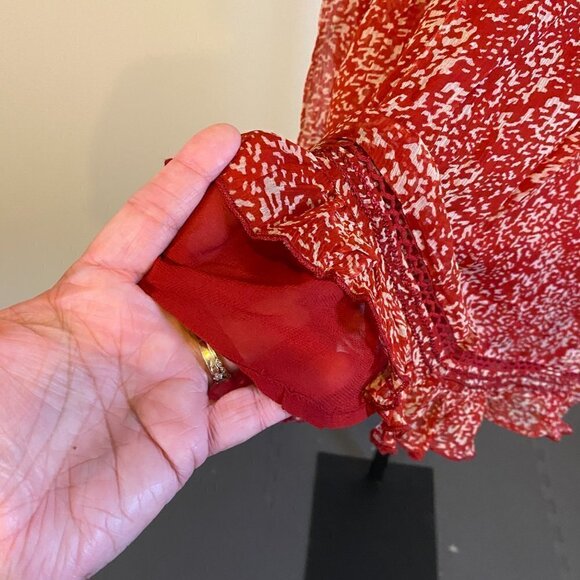NWT Anthropologie Floreat Red Print Ruffle Lace Sheer Dress - Picture 11 of 16